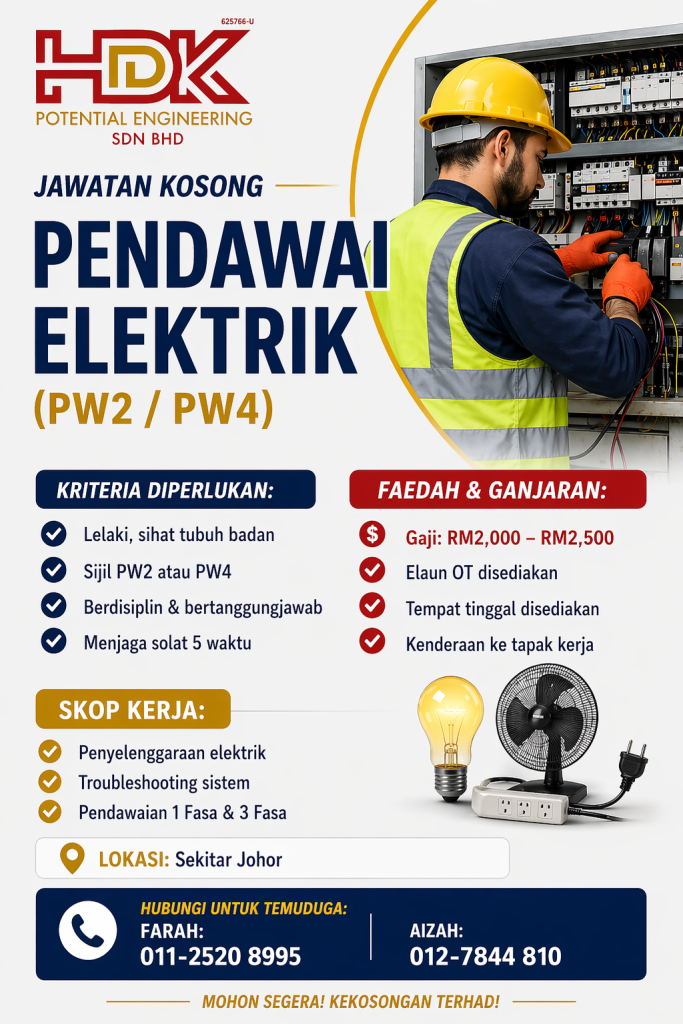 JAWATAN KOSONG PENDAWAI ELEKTRIK PW2/PW4